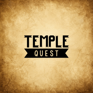 Temple Quest logo on an aged parchment background